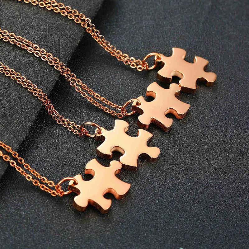 Ensemble de colliers pendentifs Puzzle Couple BFF Minimaliste 2/3/4/5 Pièces pour Femmes Noms Personnalisés Acier Inoxydable Cadeaux Personnalisés Bijoux
