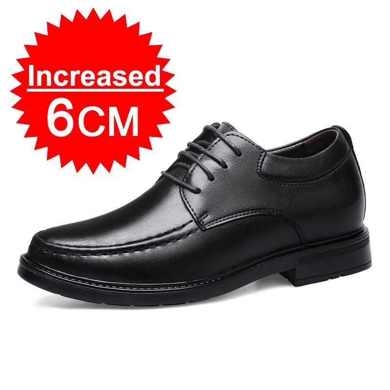Men'S Invisible Height‑Increasing Leather Shoes 6‑8cm Black Lace‑Up Business Formal Shoes Men'S Genuine Leather Elevator Footwea