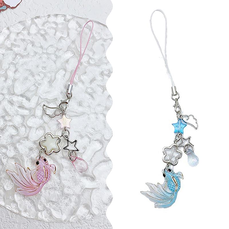 Lanț de telefon estetic pește auriu Y2K, cu stea cu margele, pește auriu, curele pentru telefon mobil, breloc drăguț cu farmec pentru telefon, pentru cadouri pentru fete