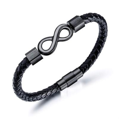 Herrarmband Infinity 8 i Läder med Magnetiskt Spänne i Rostfritt Stål Handgjort Flätat Armband