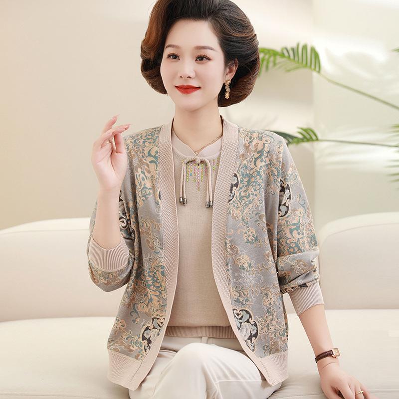 Middle-aged Mother Dressed In Early Autumn Sweater Two-piece Set Middle-aged and Elderly Autumn Sweater Set Thin New Chinese Style Grandma Dress