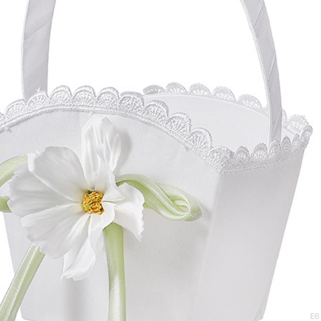 Flower Basket for Wedding with Handle And Ribbons, Gift Girl Bridesmaid