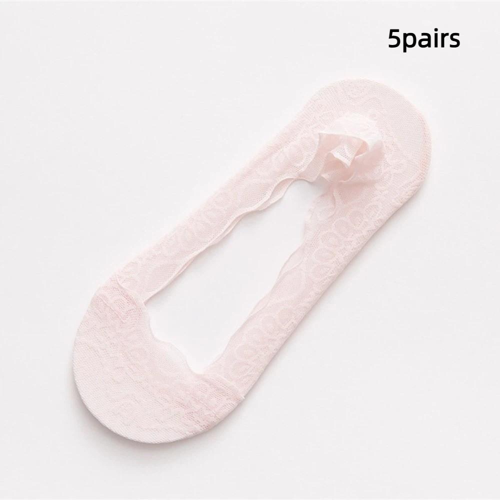 

5 Pairs Lace Women s Socks Breathable Ultra-thin Invisible Boat Socks Silicone Non-Slip Cotton Bottom Summer Socks Summer розовый