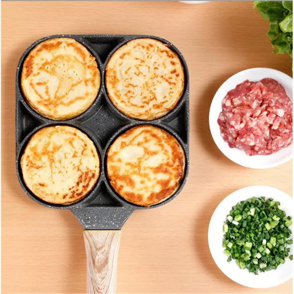 4 Hole Omelet Pan Thickened Nonstick Egg Omelette Grilled Steak Cooking Pan Hamburger Bread Breakfast Maker Induction Cookware