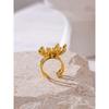 Yhpup Trendy Stainless Steel Flower Open Ring Rust Proof Metal Gold Color Personalized Alluring Jewelry Gift
