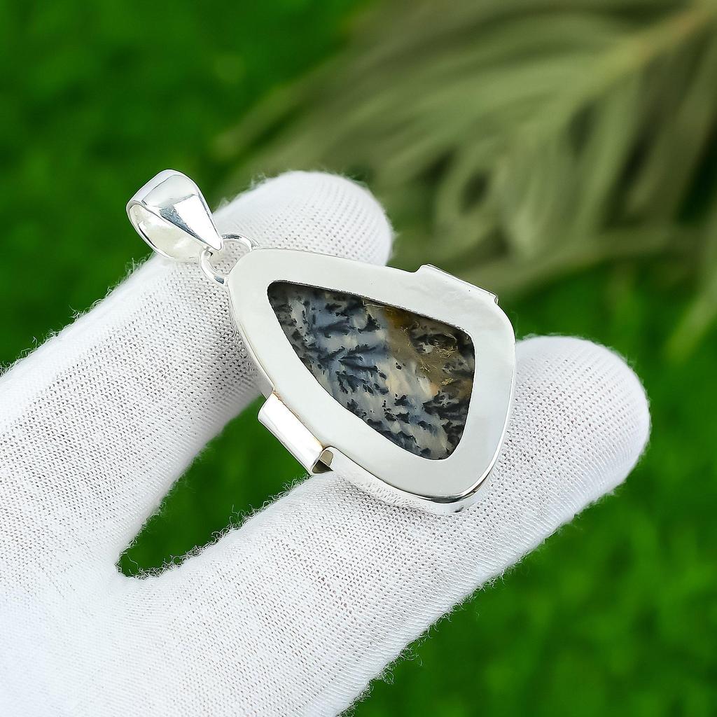 Birthday Gift For Her Natural Honey Dendrite Opal Gemstone Pendant 925 Silver