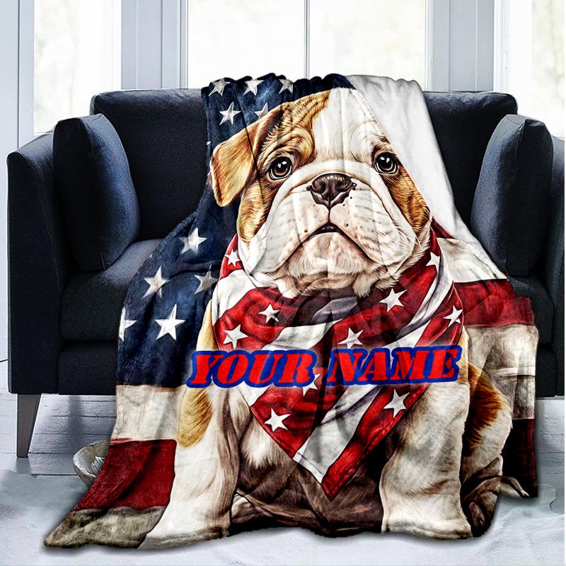 1PC Custom Name American Bulldog Pride outdooor Flannel blankets Patterns Throw Blanket All-Season Soft Gift for Couch, Bed, Camping gifts