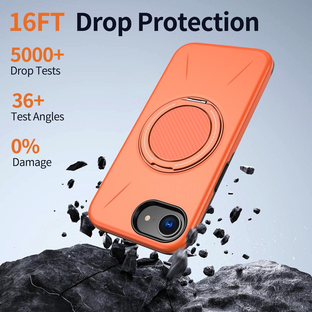 For iPhone 16e Magnetic Case Rotating Kickstand TPU+PC Phone Cover