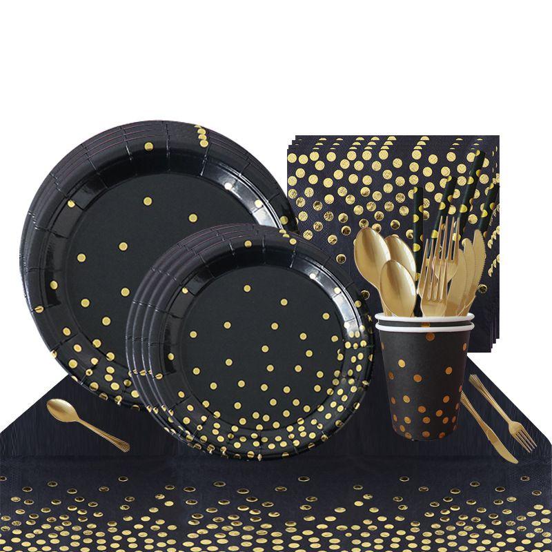 Elegant Black Gold Stamping Party Tableware Supply Perfect For Weddings Birthdays And Baby Showers