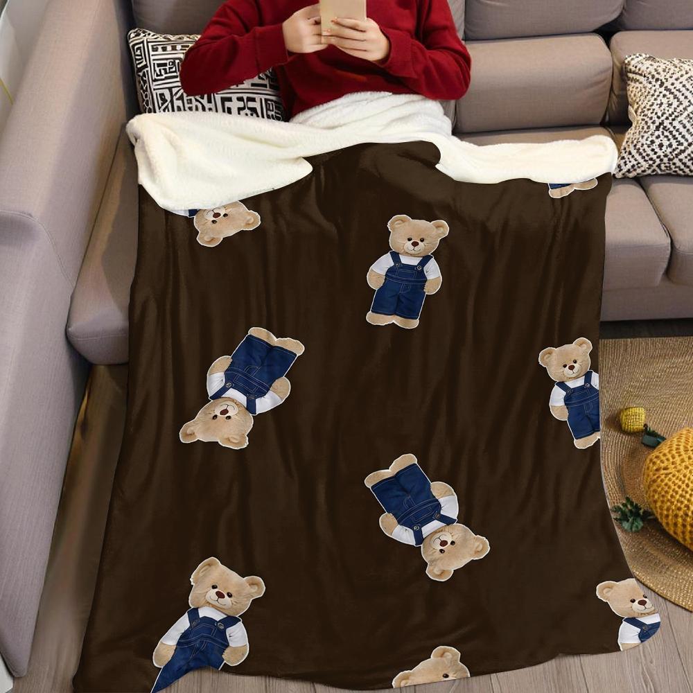 Denim Bear Flannel Blanket Warm Soft Halloween Christmas Couch Warm Cozy Decorative Decor Gift for All Season