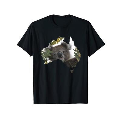 Koala Bear Australia Map Graphic T Shirt Cute Animal Lover Short Sleeve Cotton Tee