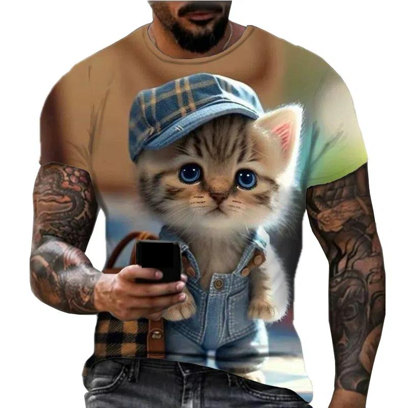 XXS-6XL Übergröße T-Shirt für Herrenbekleidung 3D-gedruckte Katze Hund Lustige Tiergrafik T-Shirts Sommermode Lässige Rundhals-Tops