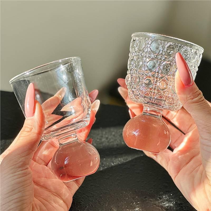Fashion Vertical Grain Transparent Coffee Cup with Gold Rim Classy Cocktail Glass for Home Dining Office