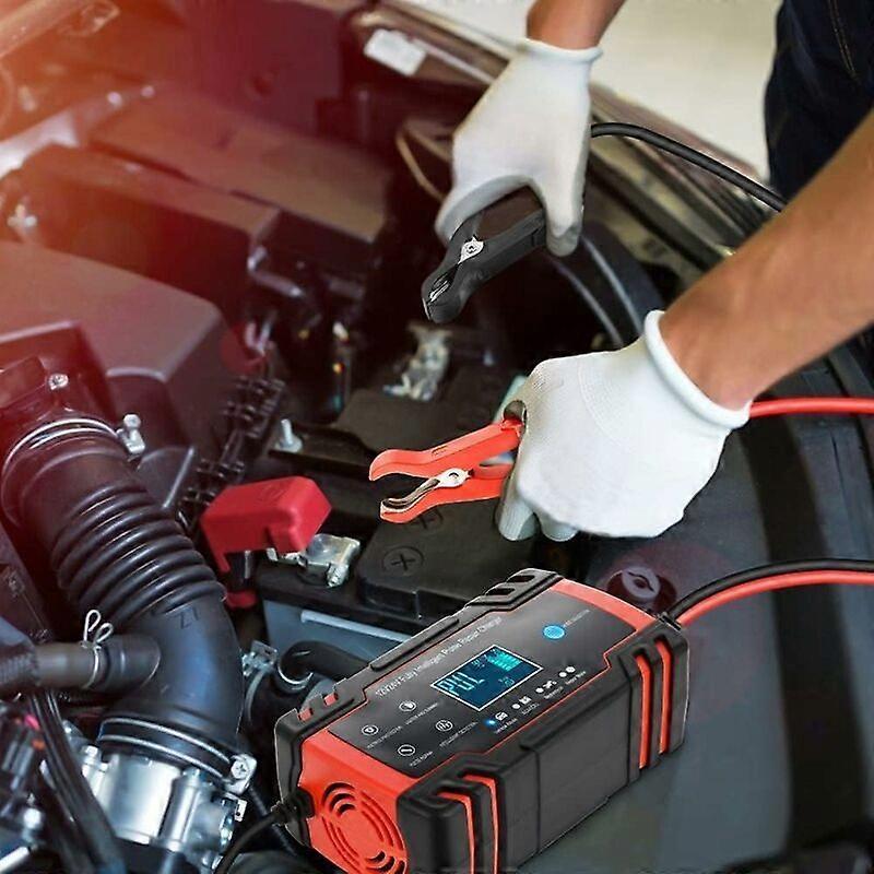 12V/24V 8A Intelligent Battery Charger, Battery Charger Maintainer and Automatic Repair Portable Function with LCD Display, for Car Motorcycle Truck, 