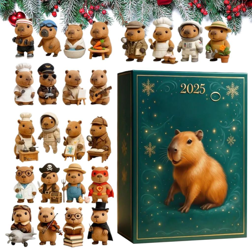 2D Capybara Advent Calendar Count Down to 2025 Christmas Calendar Capybara Tree Pendant 24 Days Acrylic Ornament Party Favor