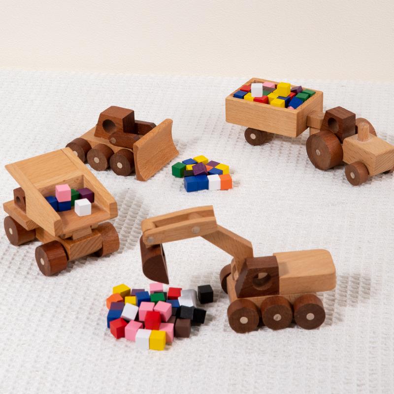 Giocattoli in Legno Legno di Faggio Blocchi Auto Escavatore Cartone Animato Giocattoli Educativi Montessori Ambulanza per Bambini Auto della Polizia Regalo di Compleanno