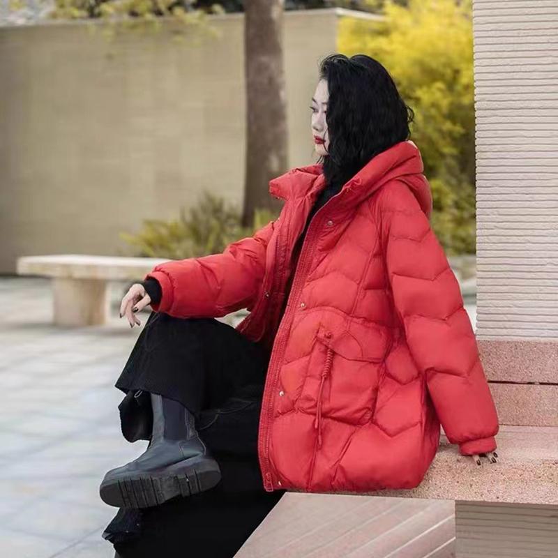 Down Jacket Hooded Autumn Winter Loose Puffer Coat Women Large Size Overcoat Thicken Parkas