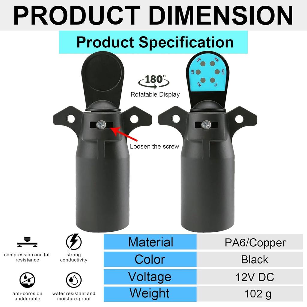 Trailer Light Tester 7 Pin Trailer Plug Tester, 7 Way Wiring Tester With LED Lights RV Connector Socket Circuit Tester