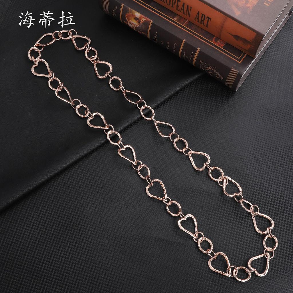 New hollow love ring long necklace, irregular peach heart women's simple and versatile metal sweater chain