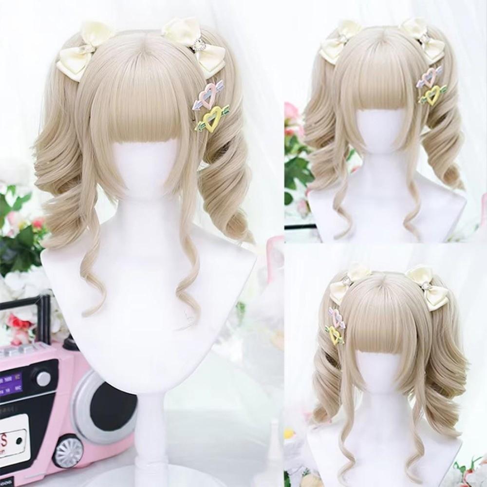 Harajuku Blonde Twin Ponytail Princess Cut Short Cosplay Lolita Hair  Girl