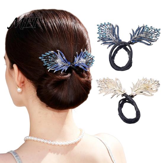 Safe Hairpin for Active Use Hair Bun Pin, Blue Feather Decor Maker Hairpin, Metal Fitness Accessories Construction Accessory Work Gym Dance