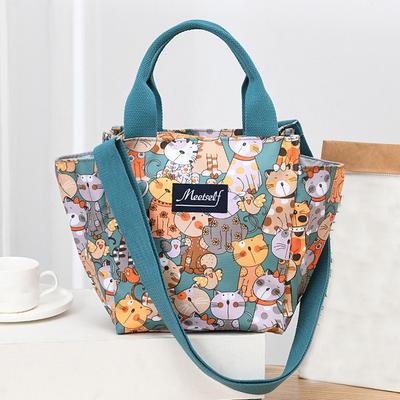Large Capacity Waterproof Lunch Bag  Portable Shoulder Bag with Cartoon Animal Prints In Oxford Cloth  Storage Bag for Travel
