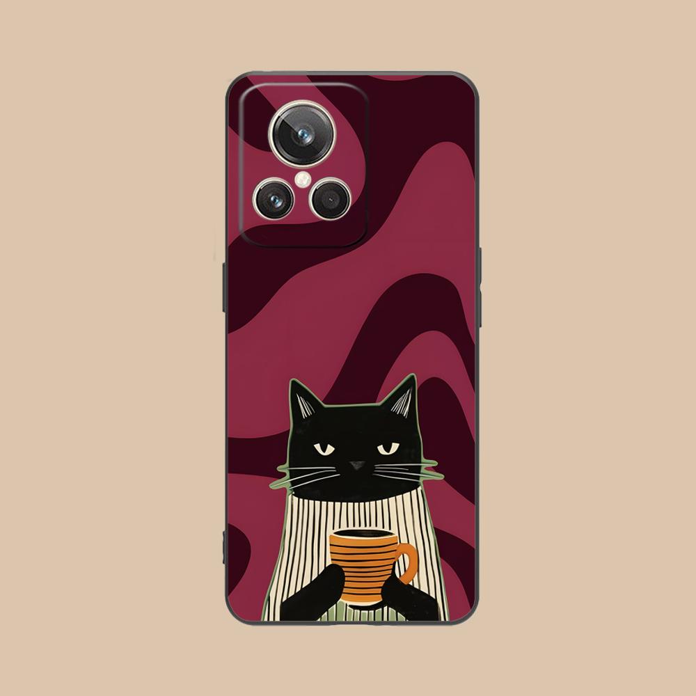Cute Coffee Cat Matte TPU Mobile Phone Case for Realme GT 8 Neo Pro C75 73 71 C67 65 C55 53 C35 31 C20 15 Colorful Cover
