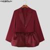 INCERUN Elegant Men Long Sleeve Ruffled Patchwork Thin Party Blazer Coats