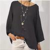Women's Autumn Cotton Linen Long Sleeve Solid Color Loose Top