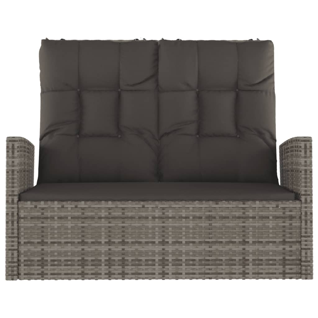 Garden Lounge Bench with Reclining Function & Cushions Gray 118 cm Poly Rattan