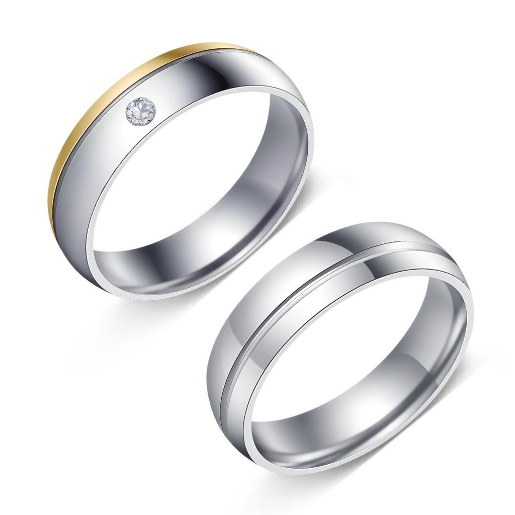 Anillos a juego para pareja japonesa y coreana: Acero Inoxidable con Diamantes Incrustados