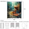 Mermaid Ocean Printed Shower Curtain Vintage Retro Teal Jellyfish Seaweed For Bathroom Decor