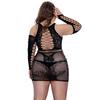 Plus Large Size Erotic Lingerie Long Sleeve Teddy Bodysuits Bodystockings Dress Women Sexy Fishnet Teddies Crotchless Body Suit
