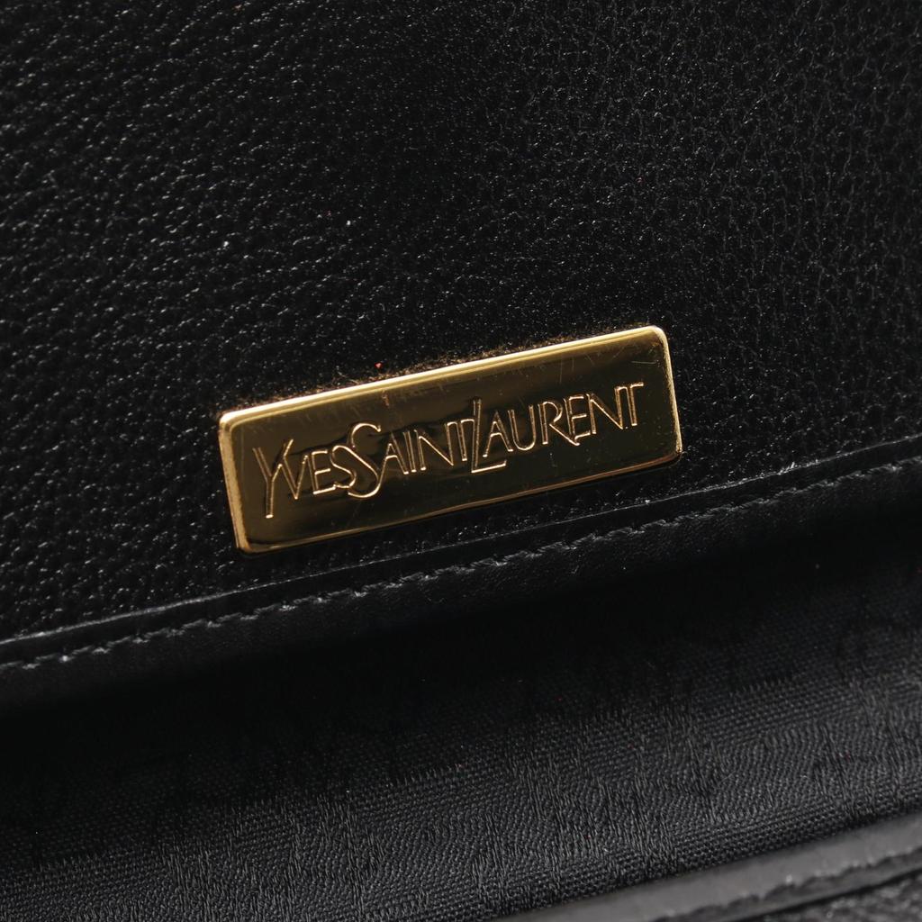 Used YVES SAINT LAURENT logo Shoulder Bag Leather Black Used Women