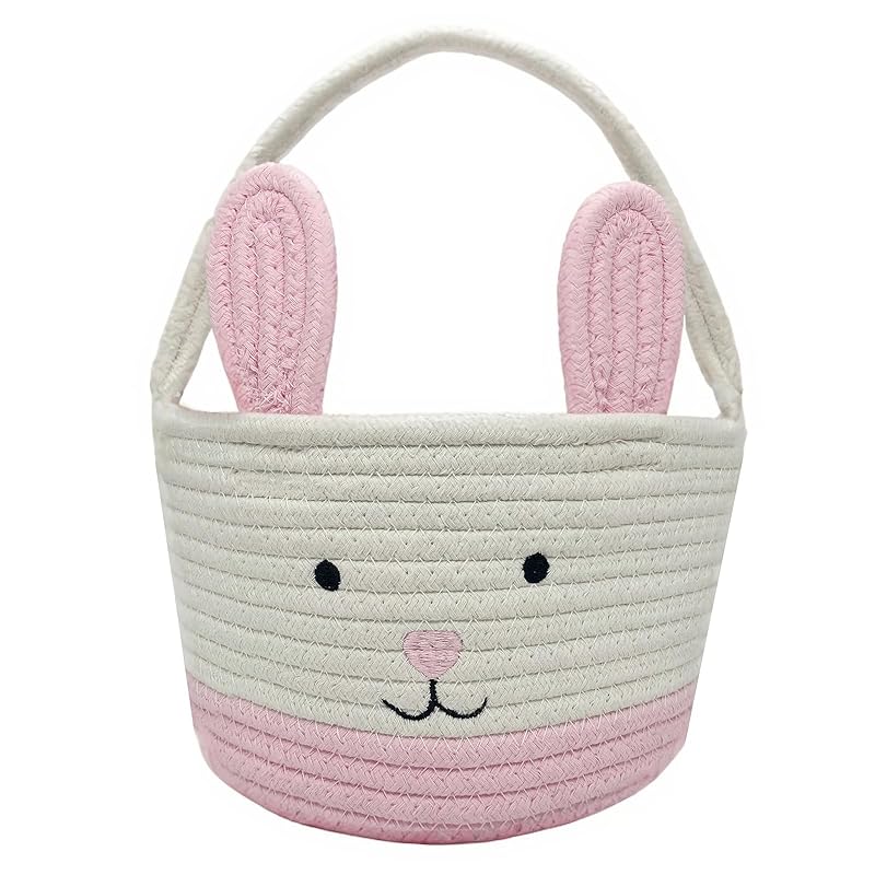 Easter Basket, Easter Bunny Baskets with Handle, Baby Gift Baskets, Egg Buckets Gifts Tote Bags Egg Hunt Basket for Kids, Boys, Girls, Toddler,