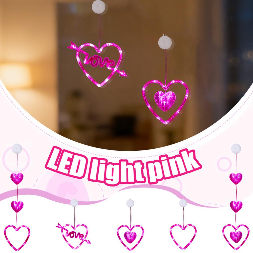 Valentinstag Fensterlicht - Batteriebetriebenes herzförmiges Licht mit Saugnapf, geeignet für Heiratsanträge, Hochzeiten und Jahrestage