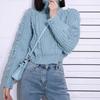 Women Autumn Winter High Collar Long Sleeve Wardrobe Staple Distressed Ripped Holes Solid Color Comfy Loose Pullovers Knitted Sweater Top