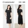 Fashionable Temperament Nail Bead Round Neck Short Sleeved Mid Length Lace Dress