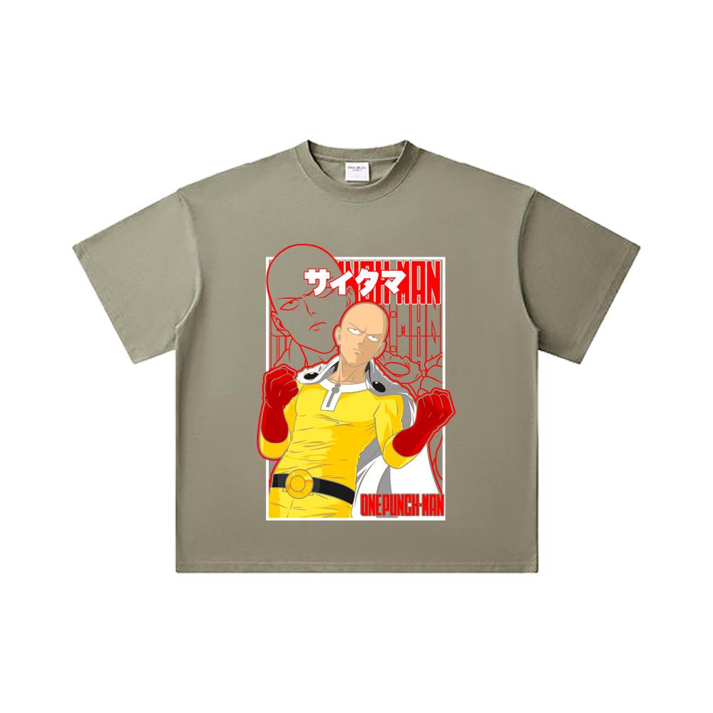 260 GSM Double Yarn 32 Count 100% Cotton One Punch Man V7 Saitama Print Unisex Heavy Cotton T Shirt