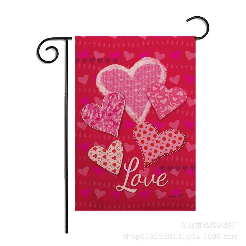 30x46cm Valentine's Day Garden Flag Plaid Love Heart Double Sided Yard Flag Decoration for Anniversary Wedding Decor