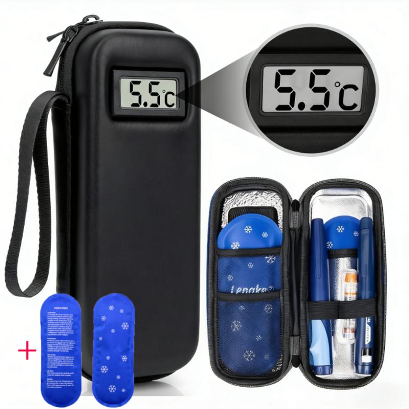 Insulin Cooler Travel Case with Thermometer Display Waterproof Medicine Organizer Bag Insulin Cooling Bag for Diabetics
