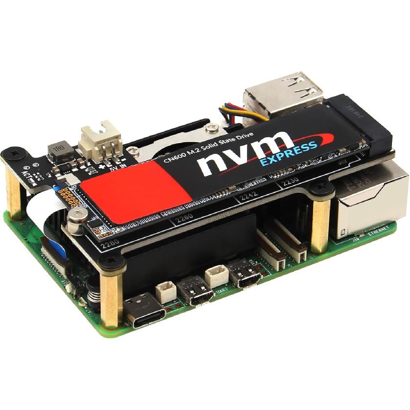 Geekworm X1001 PCIe To M.2 HAT Key-M NVMe SSD PIP PCIe Peripheral Board for Raspberry Pi 5 Support M.2 2230/2242/2260/2280 SSD