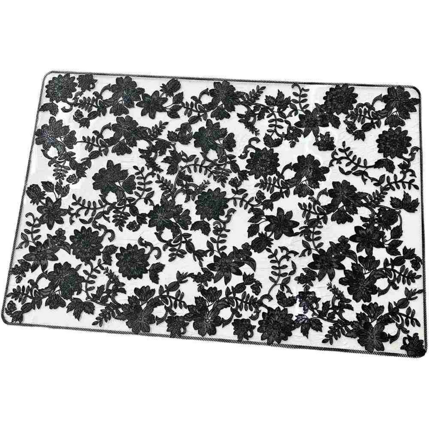 Elegant Interior Table Lace-Style Placemat, Black, Embroidered, Coordination, 11502PM-BK чёрный