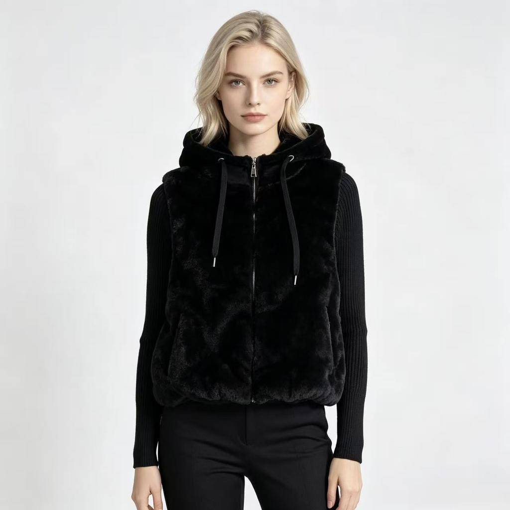 Fake two-piece knitted splicing sleeves imitation mink short jacket women's small cotton jacket