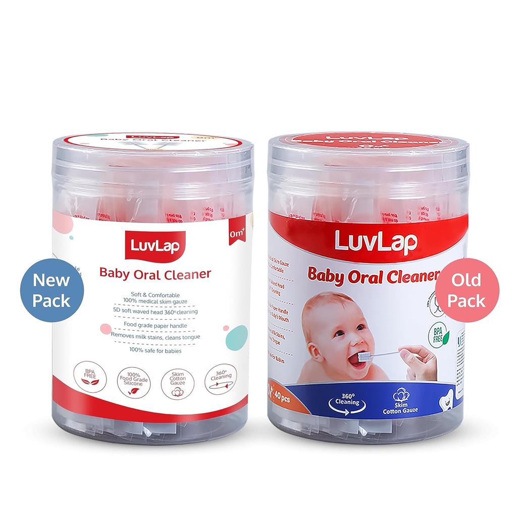LuvLap Oral Care Disposable Mouth Swabs For Baby Tongue And Gum Cleaning, 3D Wave Gauze, 40 Pieces, Soft Paper Handle