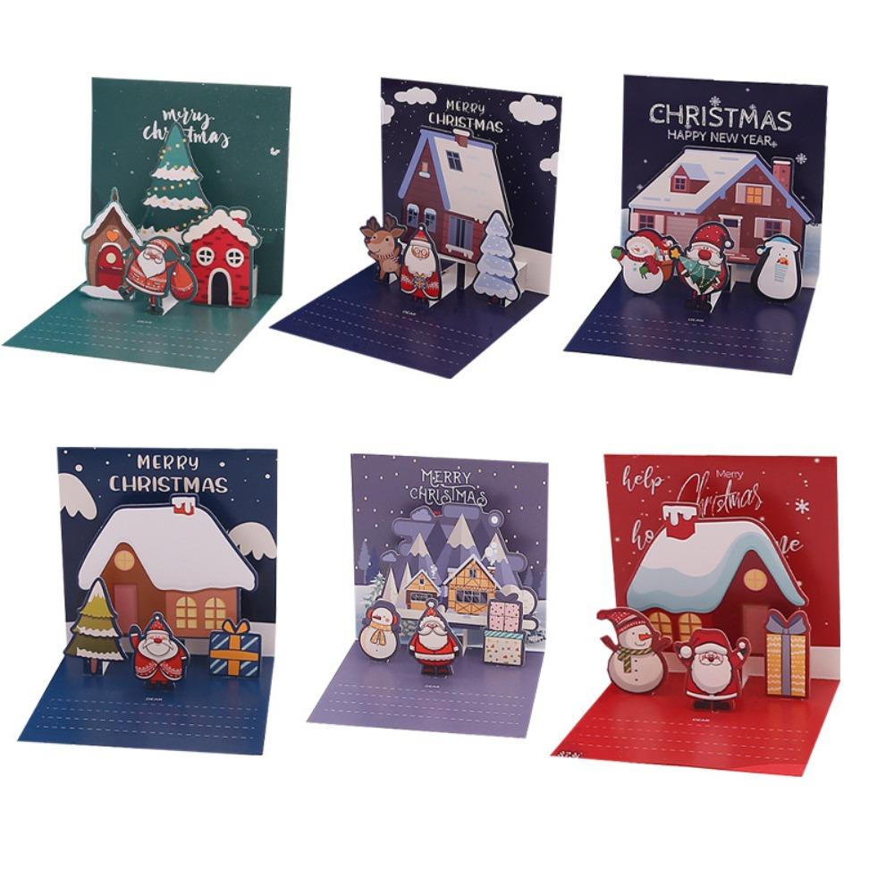 

6Pcs/Set Blessing Folding Merry Christmas Cards Envelope Party Invitation Cards Party Accessories Style B