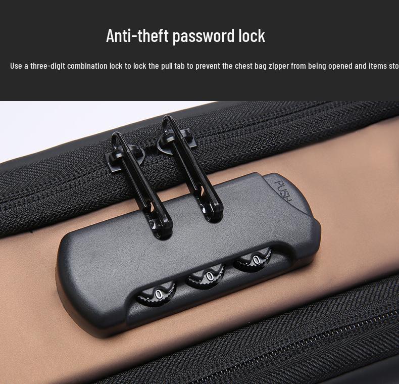 Men's Waterproof Anti-Theft Crossbody Bag with Combination Lock - Nylon Chest Pack for Motorcycle