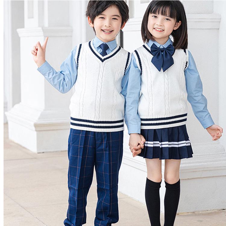 In-Stock Children's Preppy Style Knitted Wool School Uniform Vest - Sleeveless Sweater for Boys and Girls