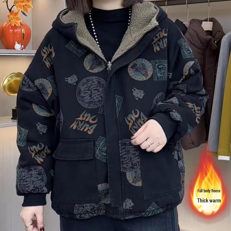 2025 Winter Women's Plaid Hooded Cotton Coat with Plus Velvet - Stylish, Thick, and Age-Reducing Jacket