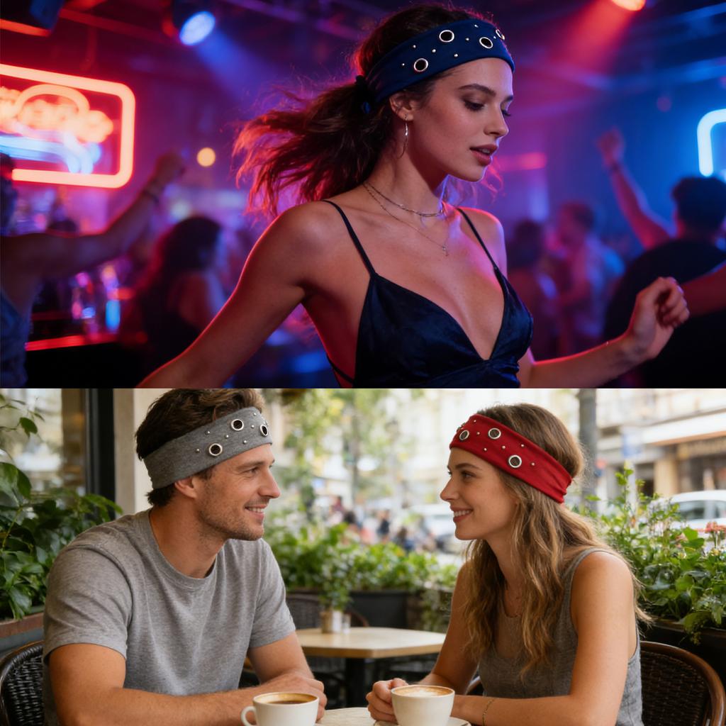 Elastische Punk Metal Oogjes Hoofdband, Unisex Brede Stretch Klinknagel Haarband, Retro Straat Sport Zweet Hoofdband